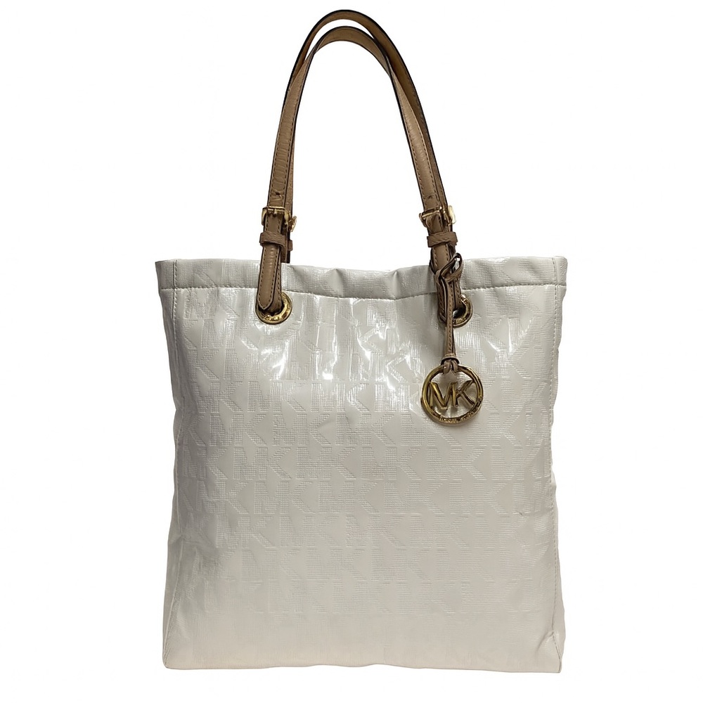 Michael Kors White Patent Tote Bag | MK Monogram Logo | Shoulder Purse